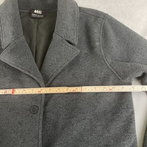 REI Where To Long Coat Womens M Fleece Gray Button Front Notch Collar Car Coat - Picture 6 of 10